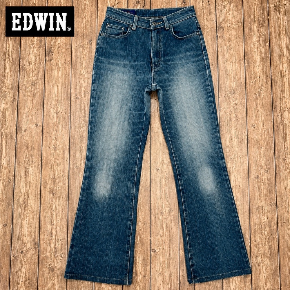 Miss Edwin International Basic Flex Bootcut Jeans High Rise Faded Indigo 28x29